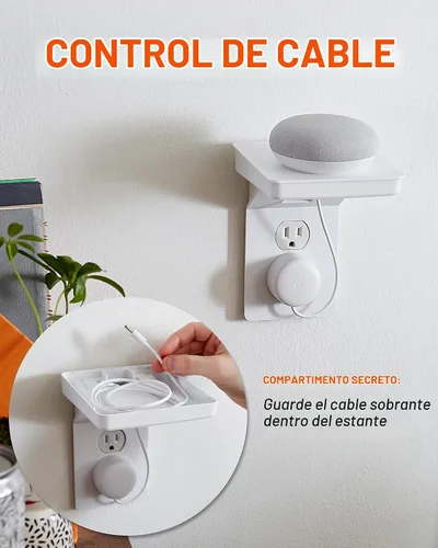 Vista 5 de Estante Echogear para tomas estándar - Almacenamiento de cables integrado y espacio para enchufes voluminosos - Instalación rápida con herrajes