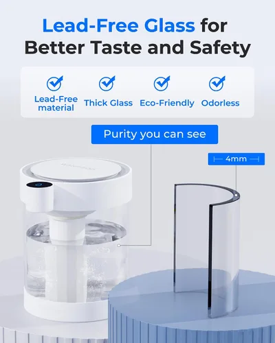 Vista 5 de Waterdrop 0 TDS - Dispensador de filtro de agua eléctrico de vidrio para encimera, grande de 22 tazas, sistema de filtración de agua instantánea