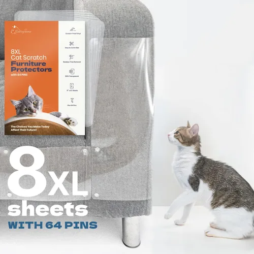 Vista 9 de Protector de sofá para arañazos para gatos, 10 hojas XL, transparente (casi invisible), extra duradero, fácil de personalizar, protector de muebles