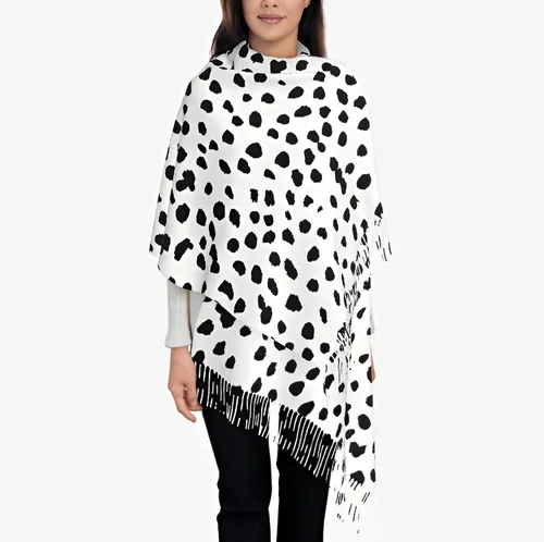 Vista 8 de Bufandas de moda para mujer, estampado dálmata, cómodo chal largo, suave y grueso cálido bufanda de invierno