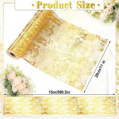 Vista 2 de Chengu Camino de mesa metálico de malla de 11 x 590 pulgadas, centros de mesa de escritorio para fiestas, fiestas nupciales, decoraciones de boda