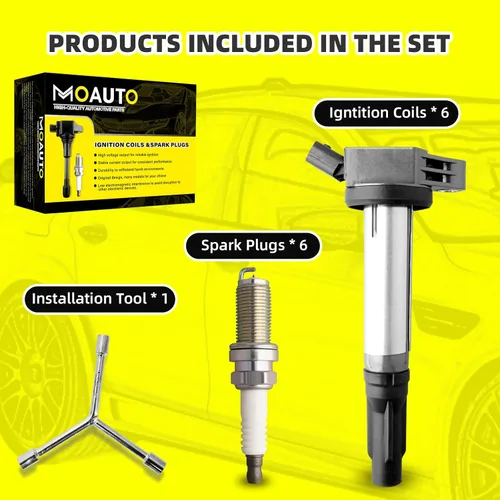 Vista 6 de Juego de 6 bobinas de encendido pack UF487 90919-02255 y 6 piezas bujías de iridio compatibles con Lexus Toyota Lotus ES350 RX350 RX450h Avalon