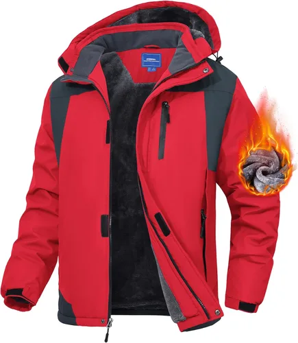 Vista 9 de Chaqueta de esquí para hombre, impermeable, con forro de vellón, abrigo de nieve cálido, cortavientos, con capucha, para el invierno