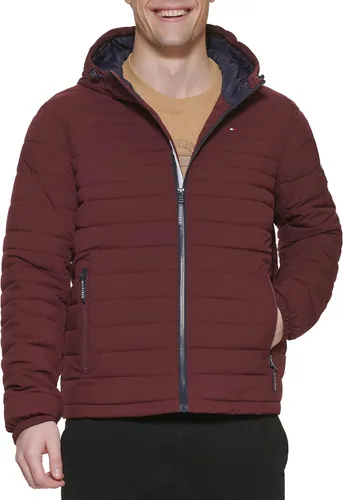 Vista 14 de Tommy Hilfiger chamarra plegable de poliéster elástico con capucha para hombre Medianoche