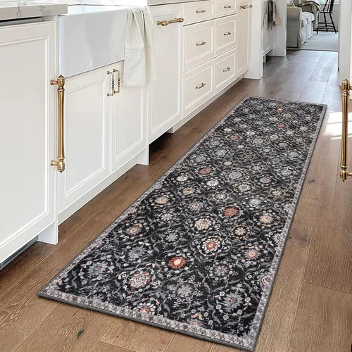 Vista 21 de KILOCOCO Alfombra marroquí pequeña, de 2 x 3 pies, color negro/dorado, súper suave, lavable, para interiores, vintage, lavable, antideslizante