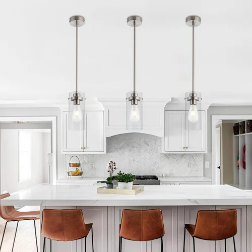 Vista 4 de Lámpara colgante, luces de cocina colgantes de techo, accesorios de iluminación de cocina con acabado de níquel cepillado, iluminación colgante