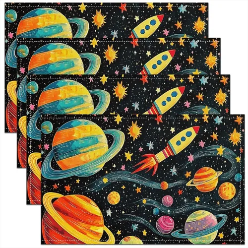 Vista 8 de Juego de 4 manteles individuales con diseño de mariposas y animales voladores de noche de ensueño de 12 x 18 pulgadas para mesa de cocina, tapetes