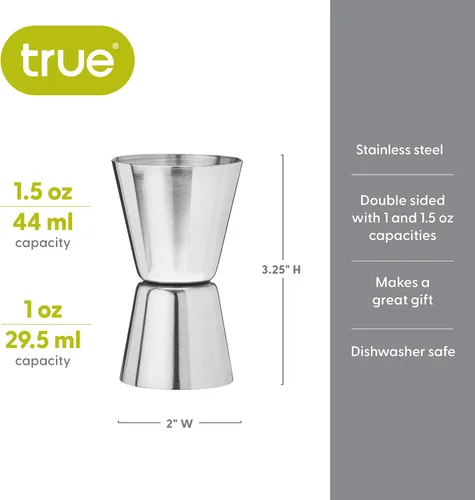 Vista 3 de True Big Jig - Jigger de medición de cóctel para camarero, doble jiggers de acero inoxidable duradero, herramientas de barra, accesorios de bar