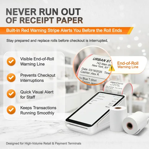 Vista 2 de Rollo de papel de recibo para máquina de tarjeta de crédito Square Terminal (10 rollos)