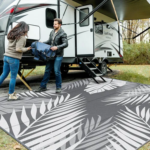 Vista 38 de GENIMO - Alfombra para exteriores de 6 x 9 pies, para patio, espacios amplios, reversible, de pajillas de plástico, alfombra impermeable para Azul