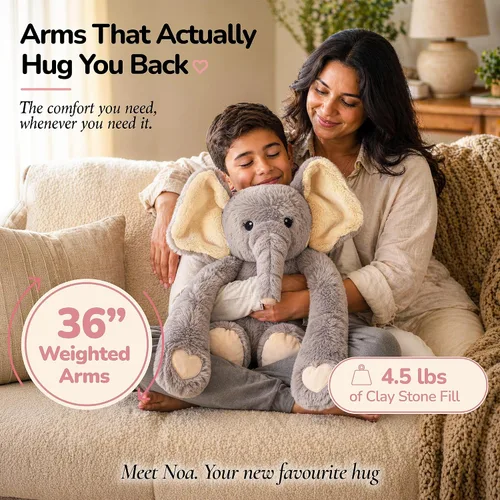 Vista 2 de Huggle Healers Animales de peluche con peso para adultos, adolescentes y niños, brazos de felpa de 36 pulgadas de largo para abrazos, peluche