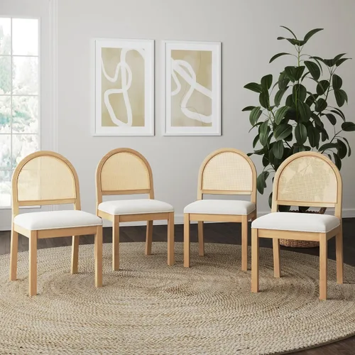 Vista 14 de Nathan James Silla de comedor Beacon Boho, silla de comedor Boucle con acento de fibra de mar y patas de madera maciza, crema Boucle/marrón claro