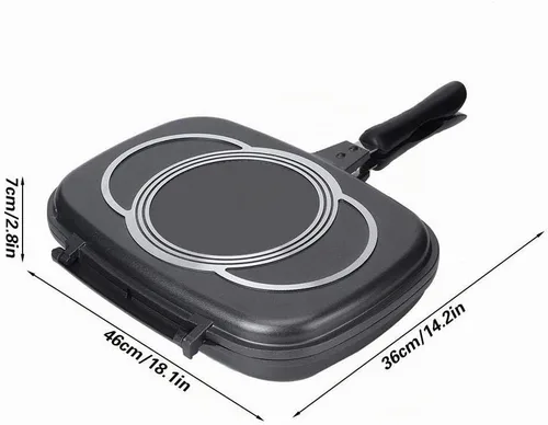 Vista 8 de Sartén para barbacoa de doble cara, sartén portátil con tapa antiadherente, herramienta de cocina, utensilios de cocina, cocina con mango