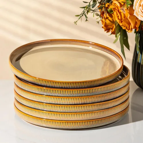 Vista 9 de theterra Dinner Plates Set of 6, 10.25 Inch Ceramic Dinner Plates, Stoneware Dinnerware for Kitchen, Oven & Microwave & Dishwasher Safe, Amber