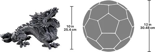 Vista 3 de Design Toscano Benevolent Dragon - Estatua de jardín asiático, 27 pulgadas, resina, acabado de piedra gris