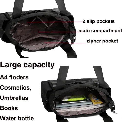 Vista 3 de Bolso de mano de hombro para mujer, impermeable, de nailon, con múltiples bolsillos, asa superior, bolsa de hombro para comprador