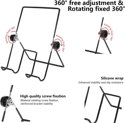 Vista 4 de Paquete de 2 soportes plegables para tableta, soporte portátil de metal ajustable, soporte para teléfono móvil, muestra marcos de fotos, libros
