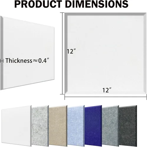 Vista 2 de SHJADE 12 piezas de paneles acústicos cuadrados autoadhesivos, panel acústico de alta densidad de 12 x 12 x 0.4 pulgadas, elegante acolchado Blanco