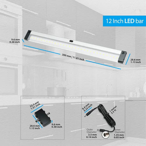 Vista 5 de EShine Tira de iluminación LED regulable de 12 pulgadas para debajo del gabinete con sensor de movimiento de onda manual, negro, con accesorios