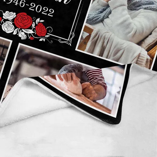 Vista 4 de LOSARON Mantas conmemorativas personalizadas con fotos por pérdida de madre, papá, abuela en el cielo en memoria amorosa de flores rojas, 6 fotos
