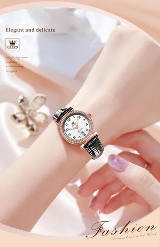 Vista 2 de OLEVS Reloj de mujer marrón con correas de cuero para mujer, elegante vestido de lujo con cronógrafo, resistente al agua, fecha, día