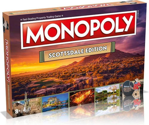 Vista 2 de Monopoly Juego de mesa Scottsdale Edition: 2-6 jugadores Juegos de mesa familiares para niños y adultos, juegos de mesa para niños de 8 años