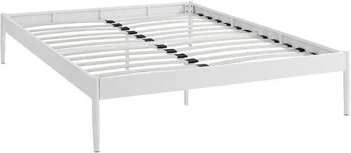 Vista 4 de Modway Elsie - Base de cama de metal con soporte de tablillas, tamaño matrimonial, color blanco