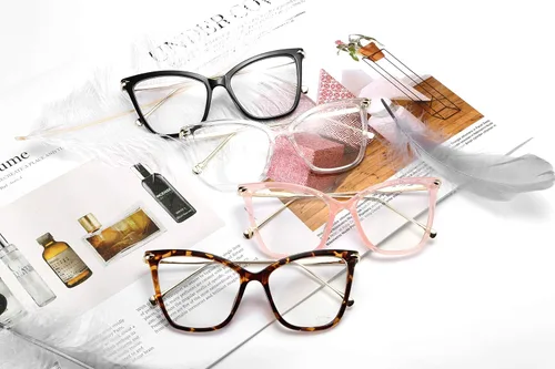 Vista 2 de FEISEDY Marco de gafas de ojo de gato de gran tamaño con lentes transparentes para mujer, B2460