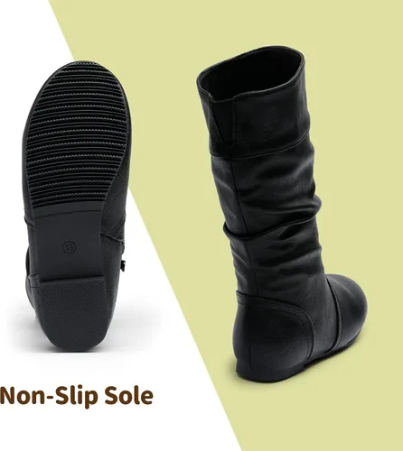 Vista 5 de DREAM PAIRS - Botas de invierno para montar en bicicleta para niñas, altura hasta la rodilla, piel sintética (niñas pequeñas, medianas y grandes)