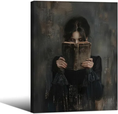 Vista 19 de Haitunone Arte de Pared de Lectura Femenina Victoriana Academia Oscura Libros Melancólicos Póster Pintura al Óleo Antigua Impresiones en Lienzo