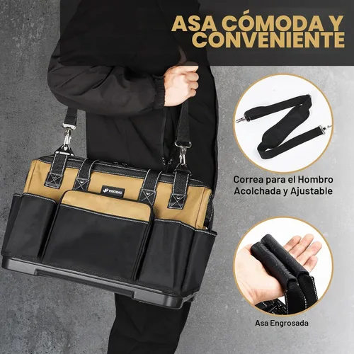 Vista 2 de Bolsa de herramientas portátil de 17 pulgadas para hombres, resistente, bolsa organizadora para herramientas y taladro, de boca ancha, impermeable