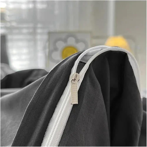 Vista 4 de Cama, Queen/L Negro Color Sólido Algodón Funda Nórdica Funda Nórdica