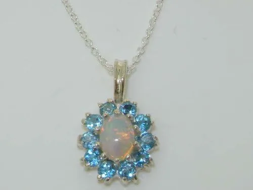 Vista 3 de Señoras plata de ley 925sólida Ornate Natural Opal & Blue Topaz Oval Colgante Collar