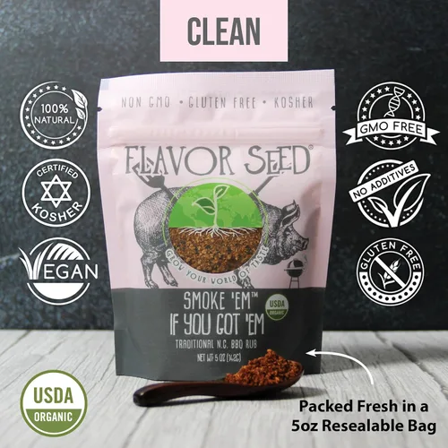Vista 4 de Rub orgánico para barbacoa – Smoke Em If You Got Em by Flavor Seed, Carolina del Norte, condimento dulce y picante sin gluten para asar costillas