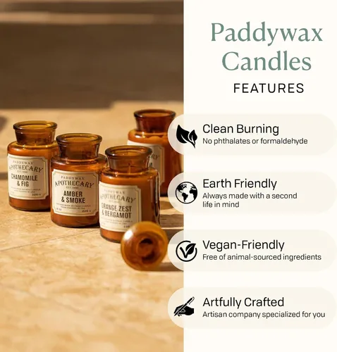 Vista 4 de Paddywax Artisan Apothecary - Vela perfumada con tapa en tarro de vidrio reutilizable, vela de soja de combustión limpia con aproximadamente 54