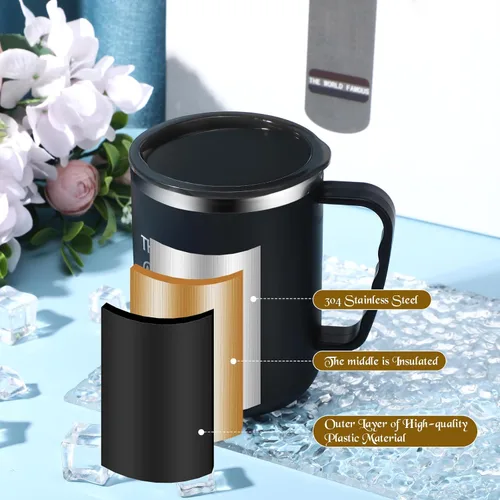 Vista 5 de Sumind Regalo de agradecimiento a los empleados, tazas de café de acero inoxidable de 17 onzas con asa, tapa y popote para Slp, graduación, Negro