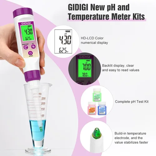 Vista 5 de Medidor de pH Digital Electrónico para Alimentos Probador de pH para Fermentación Kits de Solución de Calibración de Tampón de pH de 3*50ml Sonda