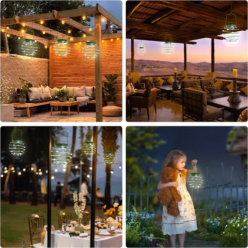 Vista 6 de Faroles LED solares en espiral, luces solares para jardín, luces colgantes decorativas para exteriores, luz colgante impermeable para jardín, patio