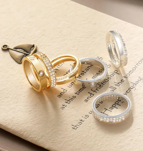 Vista 4 de TOSGMY Anillos de oro y plata para mujer, sin deslustre, anillos apilables modernos y delicados chapados en oro de 18 quilates, con circonita