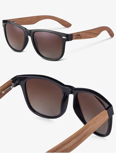 Vista 3 de Amexi Wood Sunglasses Offer a Combination of 100 Wood Temples that Support a Plastic FramePolarized Sunglasses for Fishing