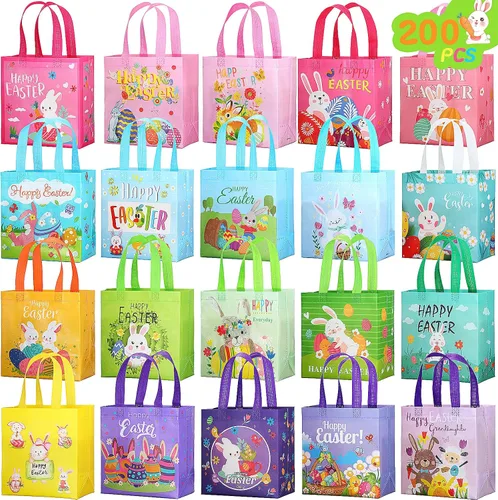 Vista 8 de Tudomro 20 bolsas de Pascua con asas, bolsas no tejidas de conejo, reutilizables, bolsa de compras de comestibles de Pascua, para cocina