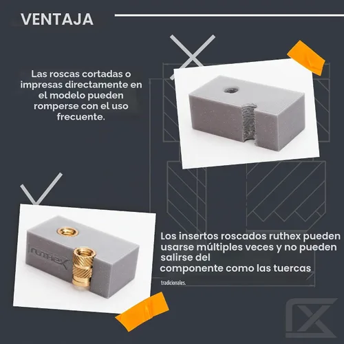 Vista 5 de ruthex Juego de inserciones roscadas M2 + M3 + M4 + M5 - Caja de surtido - 70 + 100 + 50 + 50 piezas - Inserción de latón de ajuste térmico