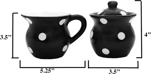 Vista 2 de ACK Juego de crema y azúcar de cerámica, azucarero con tapa (lunares negros)