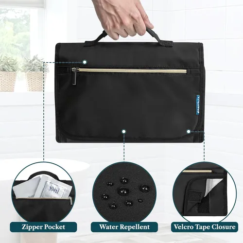 Vista 5 de PAVILIA - Neceser colgante para mujer y hombre, kit de viaje plegable organizador de artículos de tocador, bolsa de cosméticos enrollable, estuche