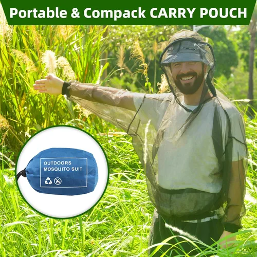 Vista 6 de Traje para mosquitos, pantalones y chaqueta con capucha, traje de cuerpo completo para jardinería y protección al aire libre contra insectos