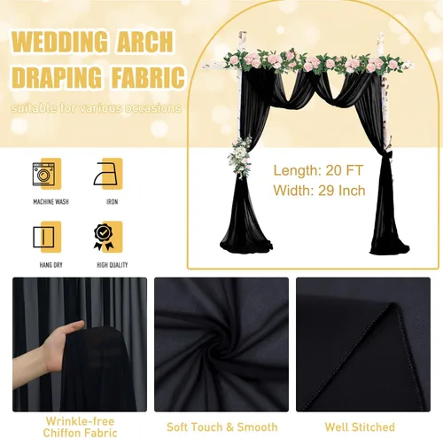 Vista 3 de FUHSY Tela drapeada para arco de boda de 29 x 20 pies, 1 panel negro para arco de boda, cortinas transparentes para telón de fondo, cortinas de tela