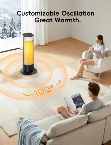 Vista 5 de Calentadores de 1500 W para uso en interiores, calentador de espacio portátil para habitación grande con control remoto, cerámica PTC, oscilación