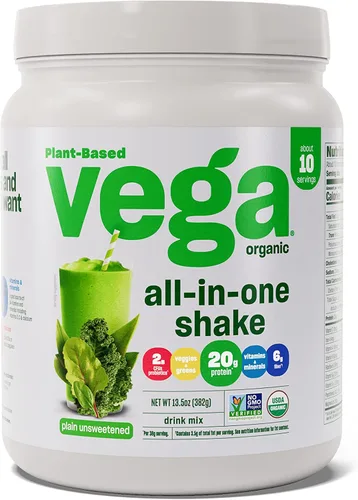 Vista 28 de Vega Organic All-in-One Proteína vegana en polvo sabor chocolate 9 porciones, ingredientes de superalimento, vitaminas para apoyo inmunológico
