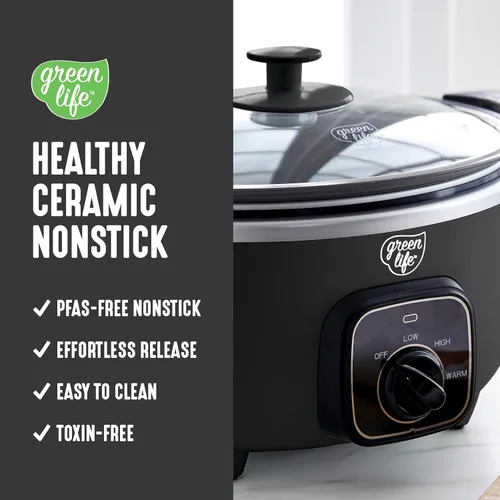 Vista 3 de GreenLife 3.5QT Olla de cocción lenta, cerámica antiadherente sin PFAS ni tóxicos, recipiente interior extraíble, programable, función mantener