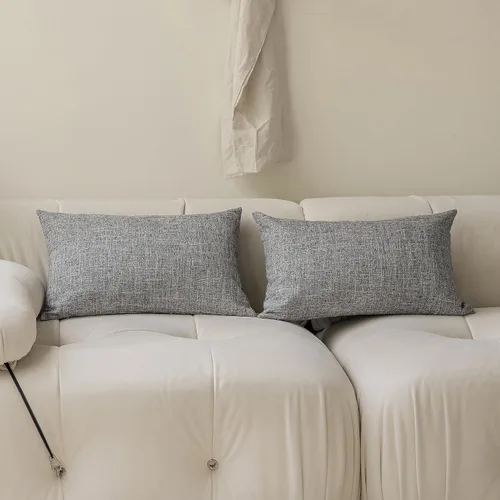 Vista 10 de Fundas de almohada decorativas Demetex grises 18x18, fundas de almohada cuadradas de lino para sofá, fundas de almohada estilo granja para cama